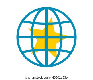 yellow star blue circle globe image vector icon logo