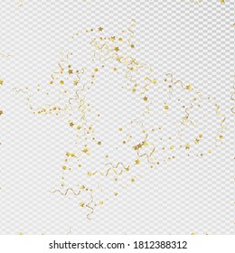 Yellow Star Celebration Vector Transparent Background. Falling Spiral Design. Streamer Happy Template. Golden Swirl Invitation.
