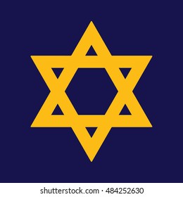 Yellow star of David icon vector. Blue background