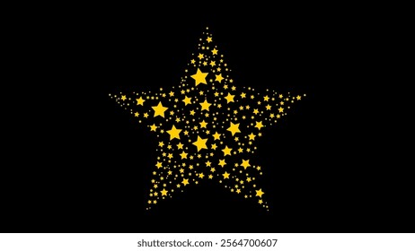 Yellow Star Design Composed of Multiple Smaller Star Shapes on Black Background