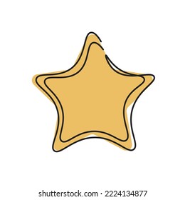 yellow star drawn in one line. Symbol of Christmas and New Year. Vector illustration isolated on white background