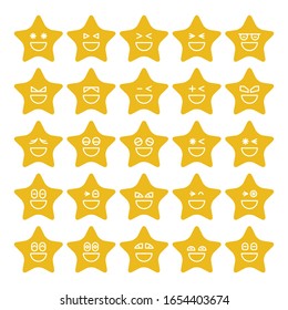 yellow star emoticon icons vector set