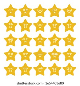 yellow star emoticon icons vector set