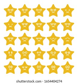 yellow star emoticon icons vector set