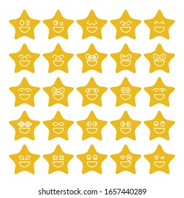 yellow star emoticon icons vector set