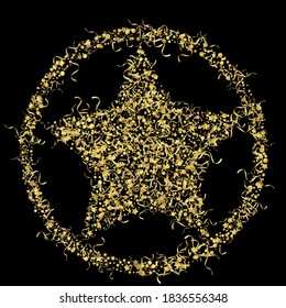 gelber Stern, flatternder, Vektorschwarzer Hintergrund. Party Confetti Poster. Streamer Festivals Zweig. Gold feiert Design.