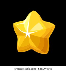 Yellow star, Golden star isolated on black, magic glossy star.