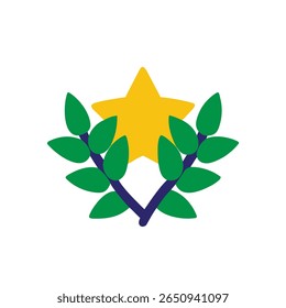 Yellow star with green leaves blue stems on Brazil Proclamação da Republica vector