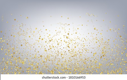 Yellow Star Happy Vector Gray Background. Christmas Spiral Illustration. Ribbon Carnival Plant. Gold Celebrate Template.