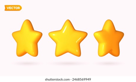 Yellow star icon 3D cartoon style, isolated on a white background. Vector illustration of a plastic, volumetric star.