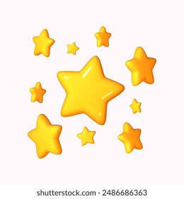 Yellow star icon 3D cartoon style, isolated on a white background. Vector illustration of a plastic, volumetric star.