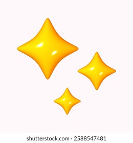Yellow star icon 3D cartoon style, isolated on a white background. Vector illustration of a plastic, volumetric star.