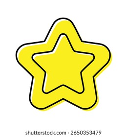 Ícone de estrela amarela. Símbolo de Desenho Animado para Feedback de classificação de cliente ou conquistas de classificação de rang. emblema vetorial. Ilustração vetorial