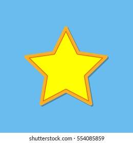 Yellow star icon in flat design. Star on blue background. Vector illustration.