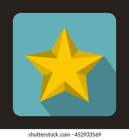 Yellow star icon in flat style on a baby blue background