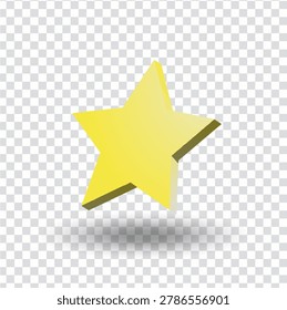 Yellow star icon in glossy 3D illustration style isolated on transparent background. Perfect for rating systems, favorites, achievements, awards, and decorative design elements.