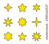 Yellow star icon set collection. Favorite stars sign symbol