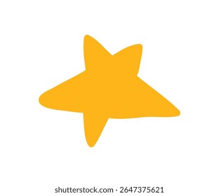 Yellow star, irregular quirky doodle shape. Playful whimsical sparkle, light, design element in modern simple kids style. Spark, twinkle. Flat vector illustration isolated on white background
