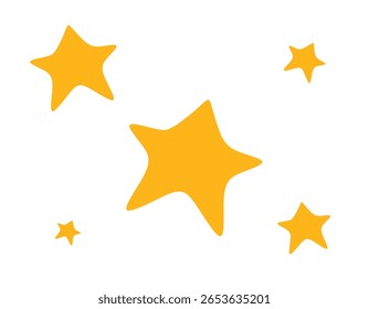 Yellow star, irregular quirky doodle shape. Playful whimsical sparkle, light, design element in modern simple kids style. Spark, twinkle. Flat vector illustration isolated on white background