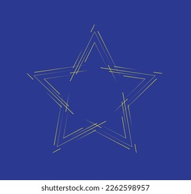 Yellow star isolated on blue background. Geometric line Abstract. Vector illustration