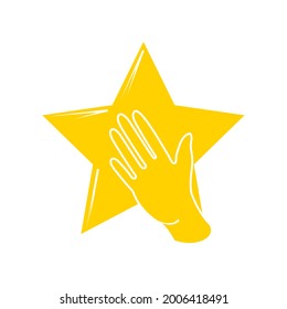 yellow star with a left hand isolated icon