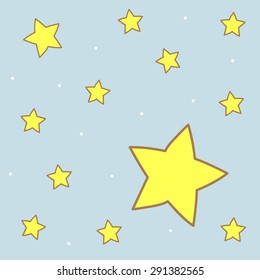 Yellow star with light blue background in pastel style.