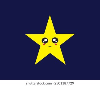 Yellow star at night with a smile expression. Atmosphere, cartoon, climate, cloudscape, graphic, illustration, meteorology, nature, vector and weather.