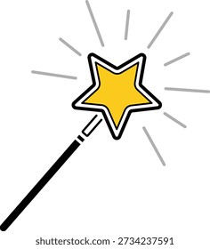 Yellow star on black magic wand with radiating grey lines