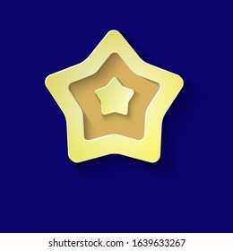 Yellow star on a blue background. Layout for postcards, labels, banners. Vector illustration in paper cut style.