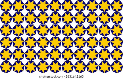 Yellow star on blue hexagons pattern, Abstract Seamless geometric pattern with yellow blue stars background. Vector illustration, repeat star pattern design for fabric printing, star patter
