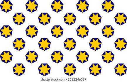 Yellow star on blue hexagons pattern, Abstract Seamless geometric pattern with yellow blue stars background, checkerboard chessboard, repeat star pattern design for fabric printing, star patter