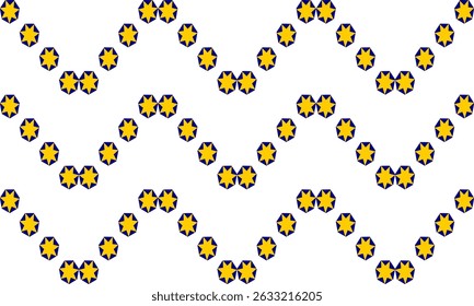 Yellow star on blue hexagons pattern, Abstract Seamless geometric pattern with yellow blue stars background, w wave, repeat star pattern design for fabric printing, star patter