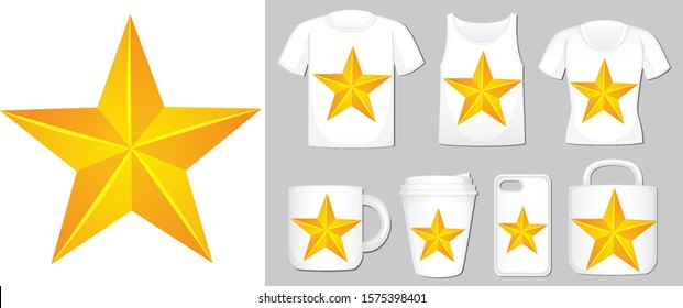 Yellow star on different product templates illustration