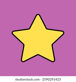 Yellow star on a purple background. The star is bright yellow, outlined in black. Purple background contrasts with the yellow star, creating a vivid image. Star element vector.