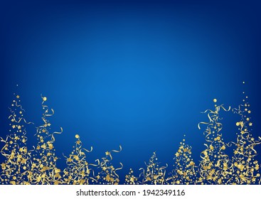 Yellow Star Party Vector Blue Background. Anniversary Serpentine Design. Confetti Celebration Branch. Gold Isolated Poster.