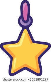 Yellow star pendant with pink and purple loop, made in cartoon style.