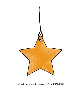 yellow star pendant of thread to pencils colored silhouette vector illustration