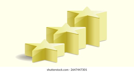 Yellow star podium stage pedestal and platform vector, a bright, celebratory display composition. Ideal for awards ceremonies, achievement recognition, product launches, and positive showcases.