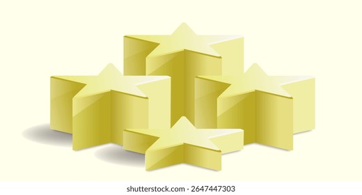 Yellow star podium stage pedestal and platform vector, a bright, celebratory display composition. Ideal for awards ceremonies, achievement recognition, product launches, and positive showcases.