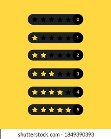 Estrellas amarillas. Evaluación de la retroalimentación en diseño plano. Calidad del rango. Ilustración vectorial moderna. Comentarios de 0 antes de 5 para aplicaciones y sitios web.