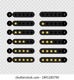 Estrellas amarillas. Evaluación de la retroalimentación en diseño plano. Calidad del rango. Ilustración vectorial moderna. Comentarios de 0 antes de 5 para aplicaciones y sitios web.