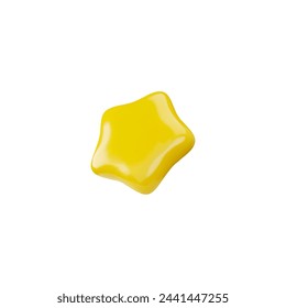 Gelber Stern realistisches 3D-Design im Plastik-Cartoon-Stil. Golden geglättete Bewertung Star Icon Achievement für App UI Spiel. Vektor glänzende Abzeichen von positivem Feedback oder guter Bewertung, beste Qualität Award