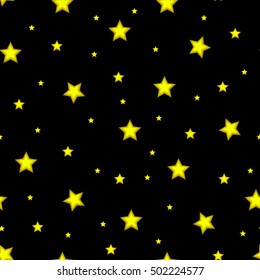 Yellow Star seamless pattern. Yellow and Black retro background. Chaotic elements. Abstract geometric shape texture. Design template for wallpaper, wrapping, fabric, textile Vector Illustration