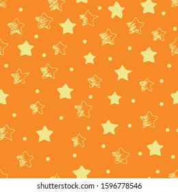 yellow star seamless pattern on background. Hand drawn stars background.
