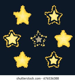 Yellow star set on the dark background. Vector illustration.