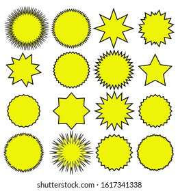  Yellow Star Set Or Sale Sticker, Red Promotion Text Box On A White Background