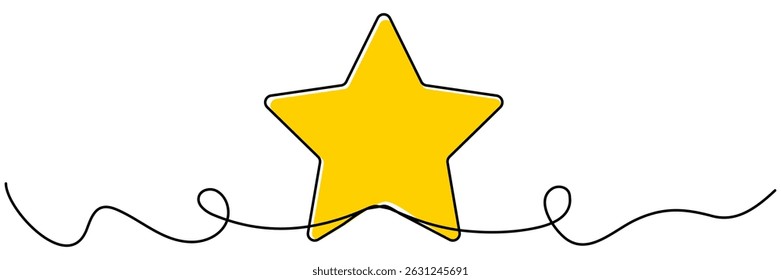 Yellow star shape continuous line drawing. Award symbol. Vector illustration isolated on white.