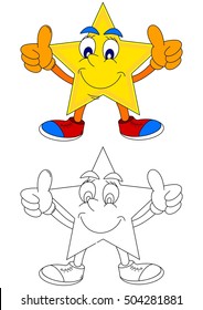 Yellow star with a smile and a thumbs up - vector