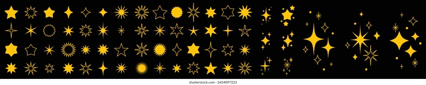 coleção de ícones de cintilação e vetor de estrela amarela
