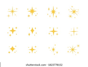 Yellow star sparkles icon set.